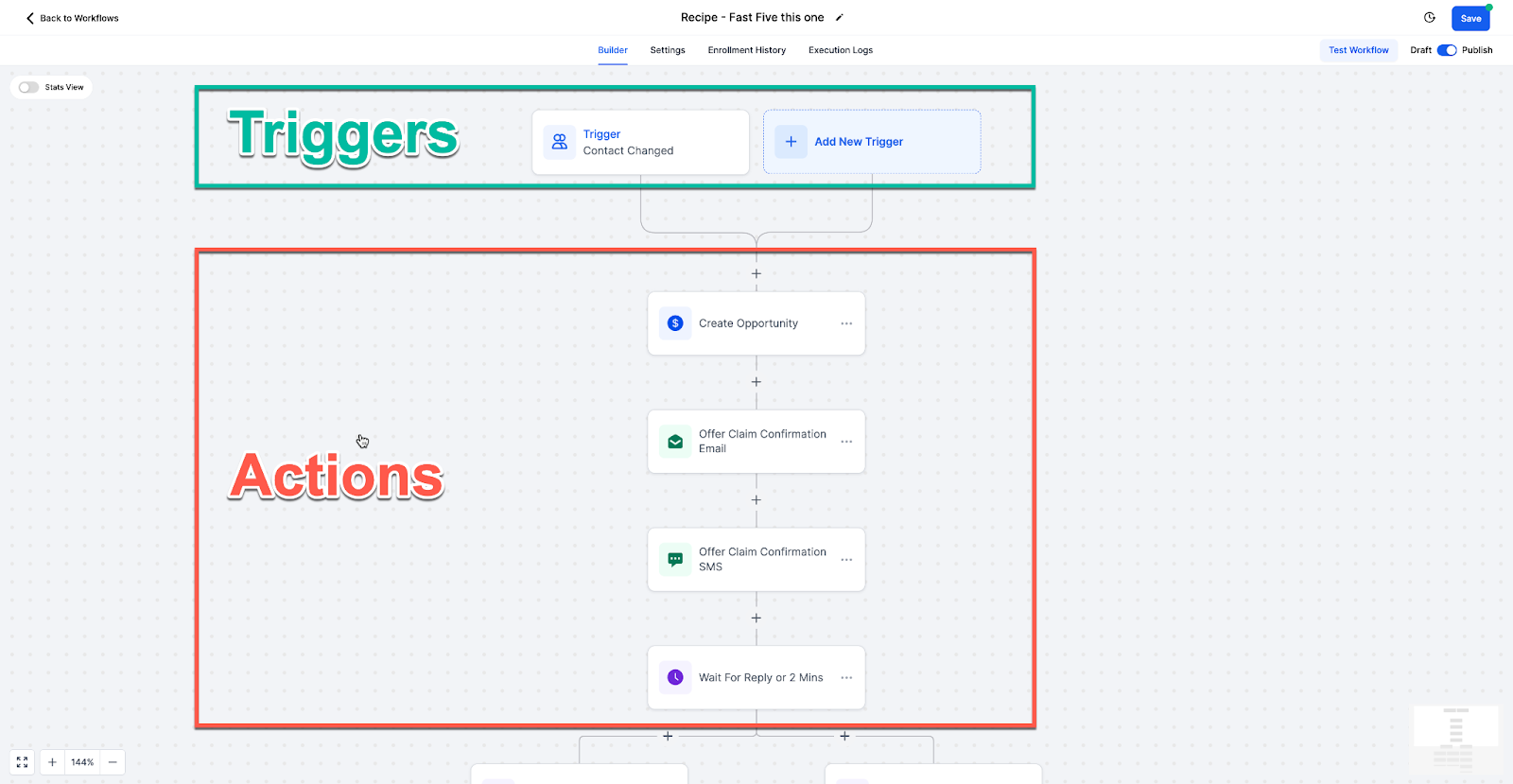 Construtor de workflow com gatilho e ações